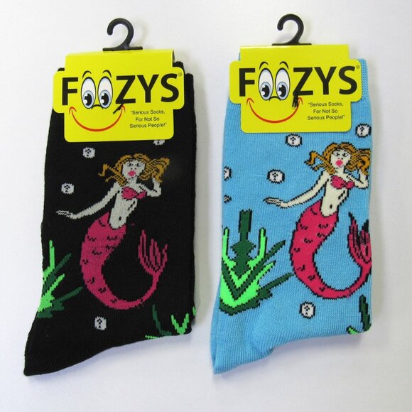 2 Pairs Mermaid Print Women's Ladies Girls Novelty Fun Socks Stocking Stuffers - Picture 1 of 2